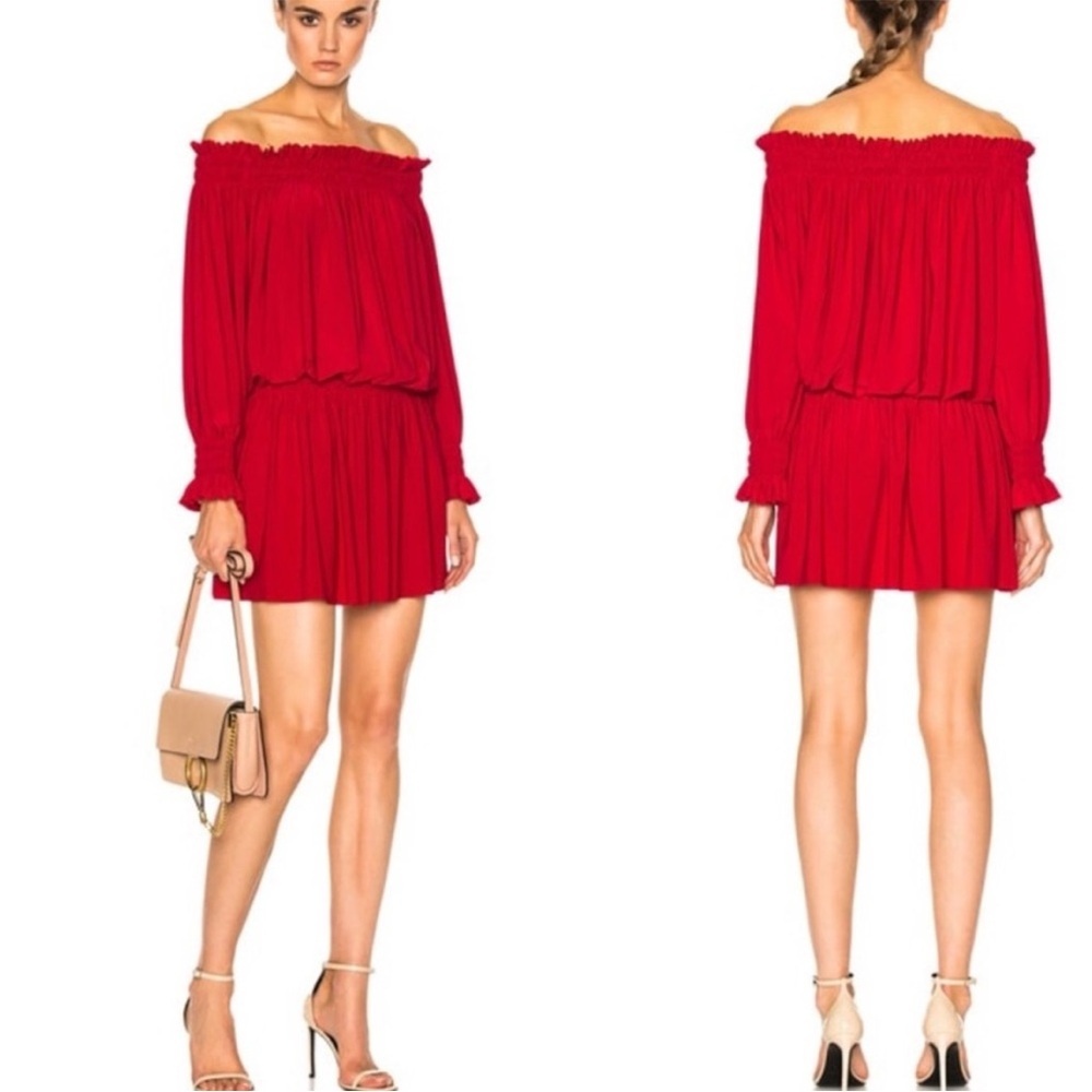 Norma Kamali Red Off Shoulder Dress Medium Mini Hoco Christmas Cocktail Holiday